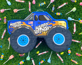 Jergrim Monster Truck Pinata contents ready for candy and party favors.