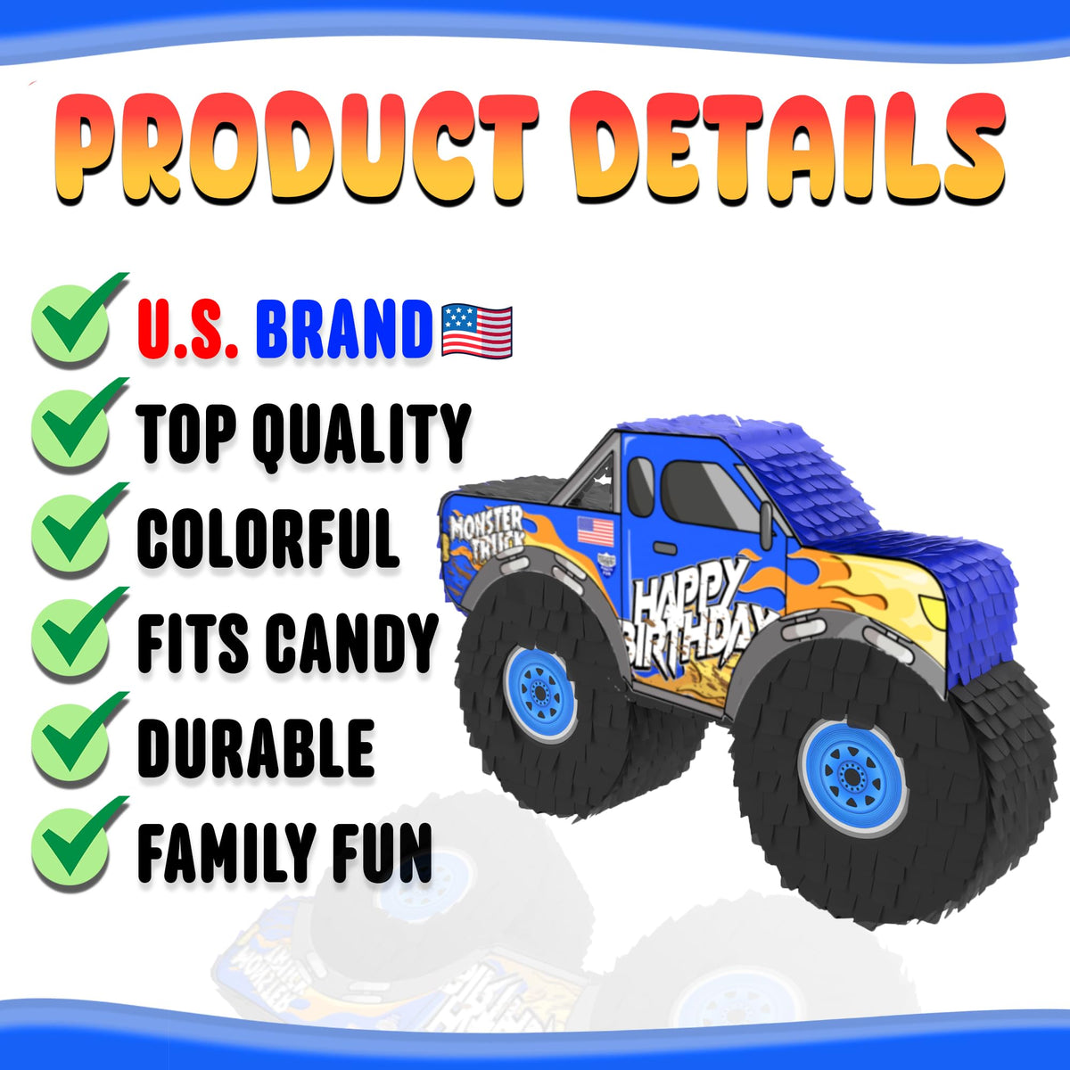 Jergrim Monster Truck Pinata hanging strap detail for quick setup.
