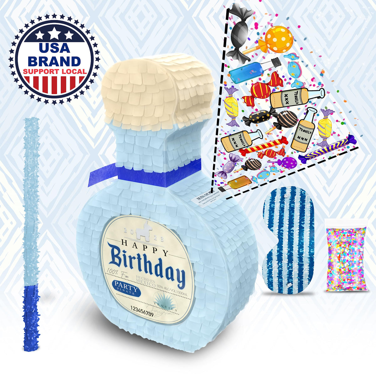 Jergrim Piñata Tequila bottle with 3 lb candy capacity for sharing.