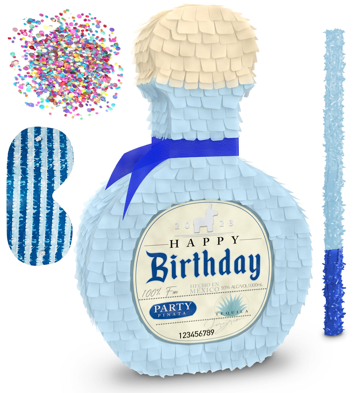 Jergrim Piñata Tequila bottle front view, ideal as a festive adult centerpiece.