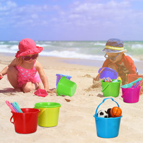 Kids playing with Jerify buckets to build sand structures