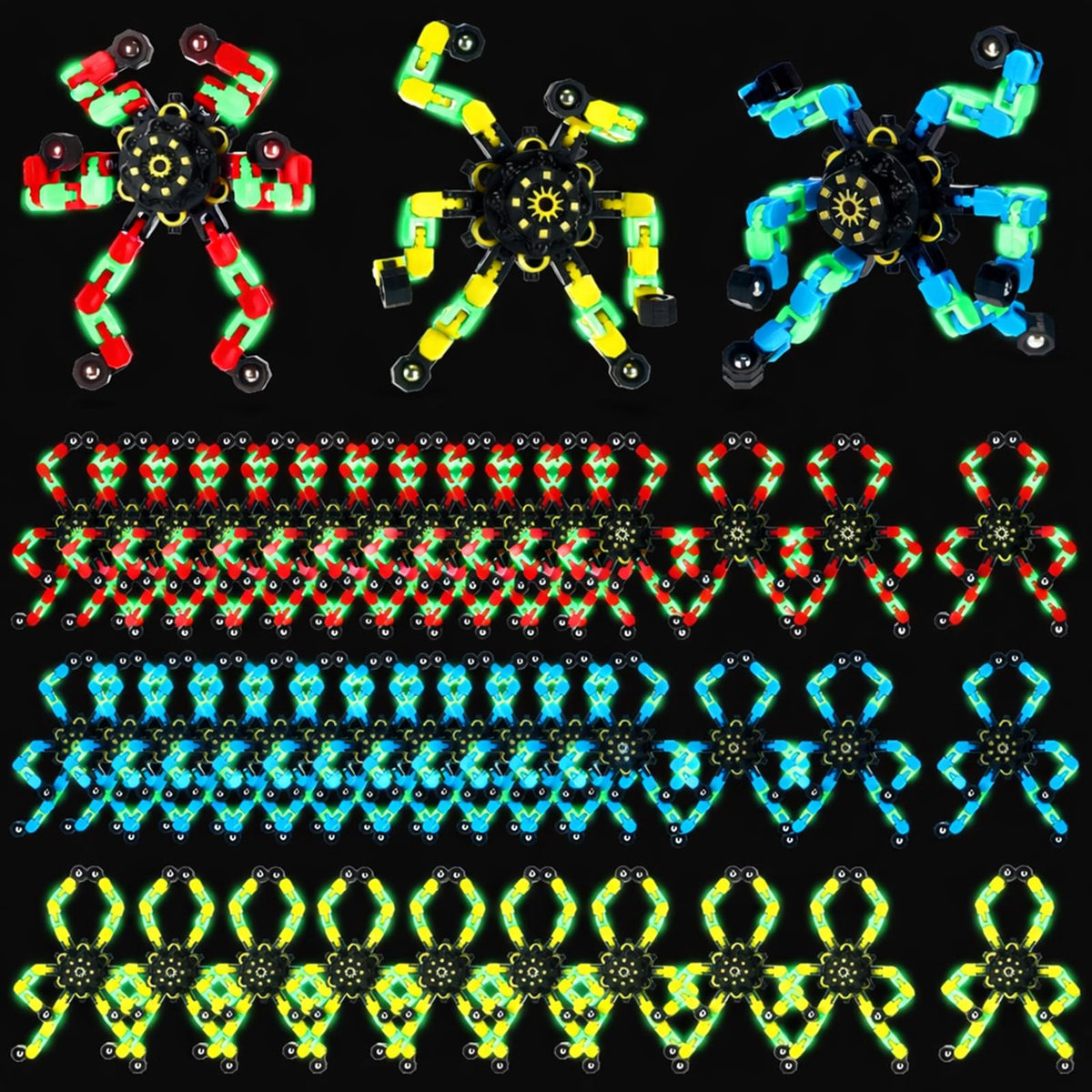 Jerify 40-pack transformable chain robot fidget in luminous colors for desk fun