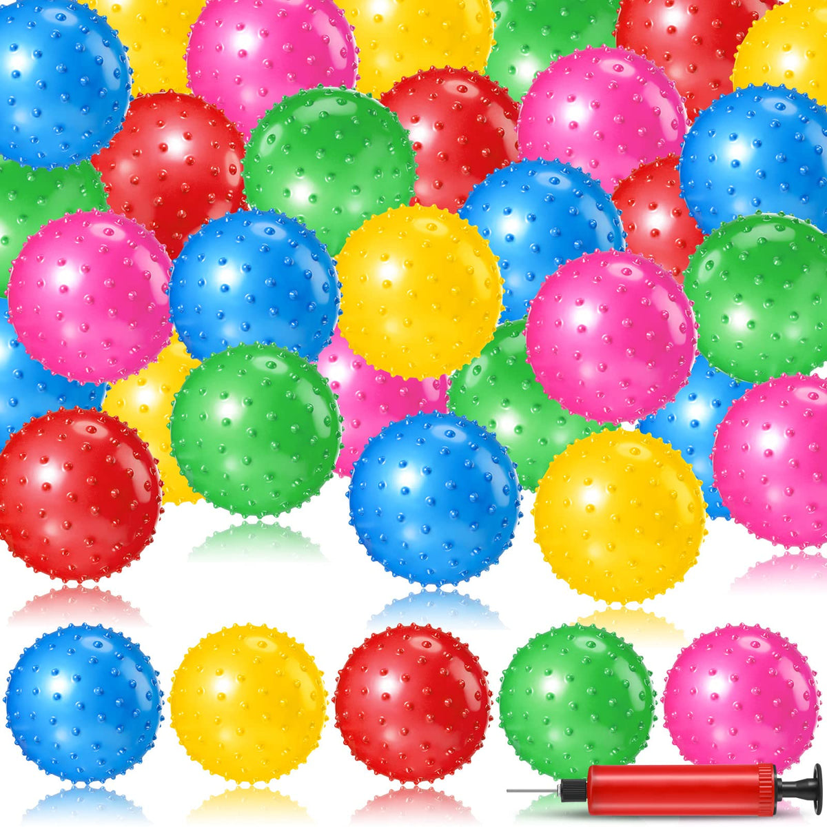 Jerify 64-piece sensory balls with pump for quick inflation during play.