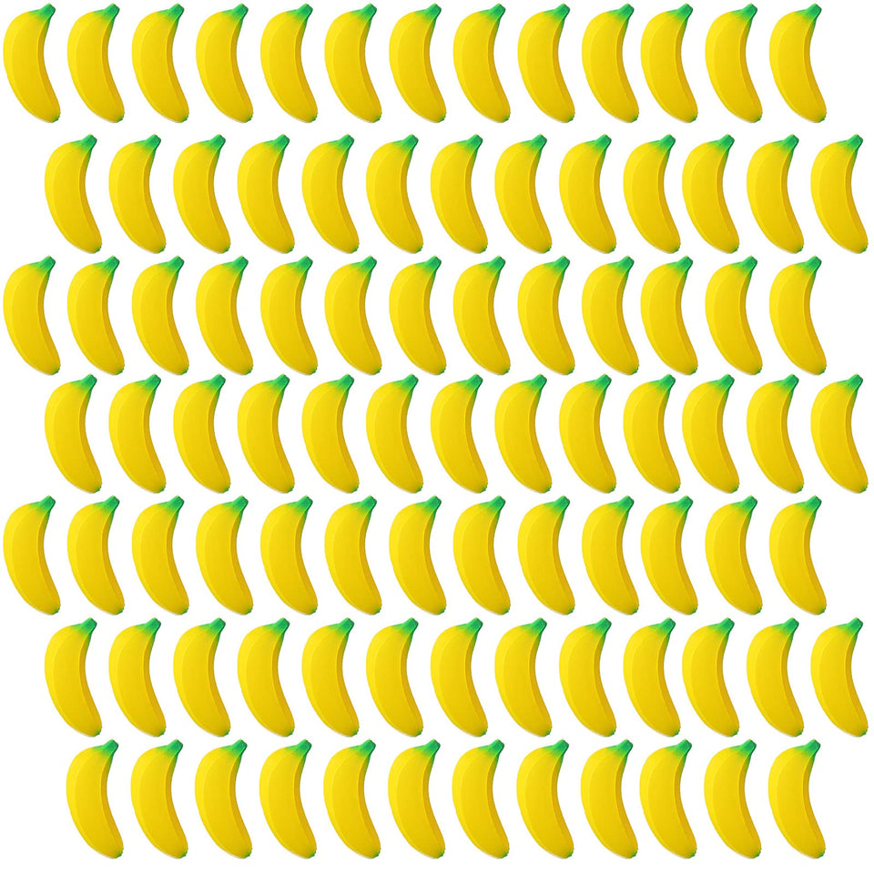 Jerify banana stress toy pack showcases 100 pieces in bright, lifelike banana shapes for tactile play.