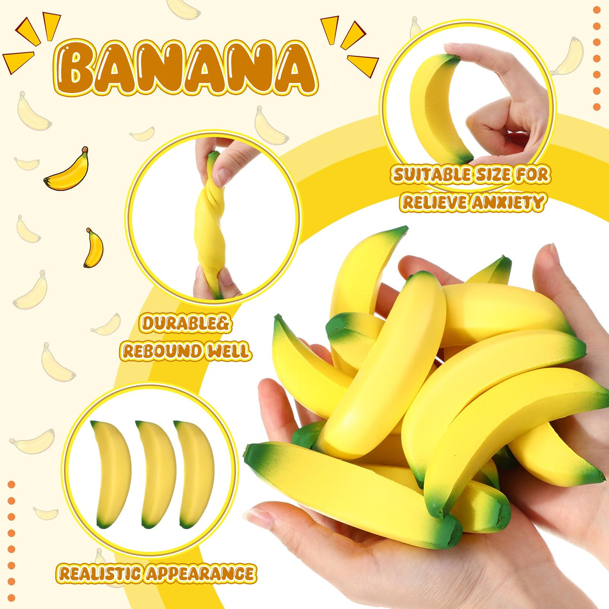 Jerify banana stress toy in hand, soft texture for tactile relief.
