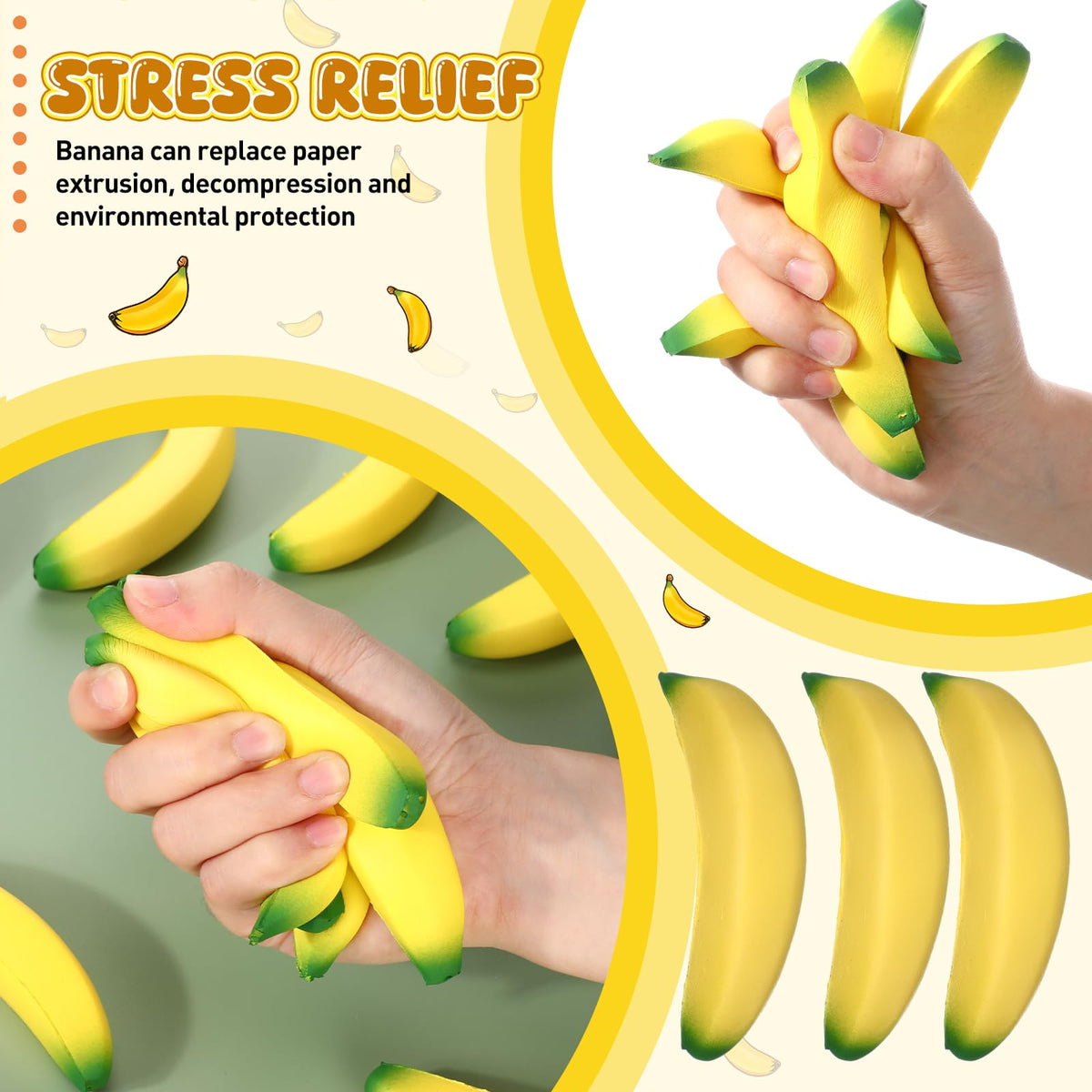 Jerify banana stress toy party decor, adds playful ambiance.