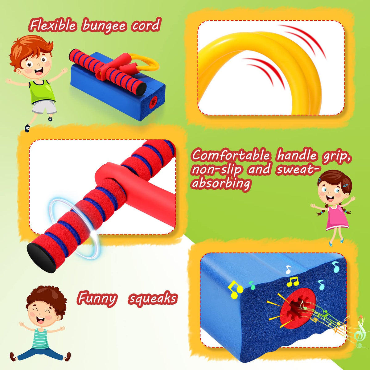 Jerify foam pogo jumper stretch hose extended for tall jumping range.
