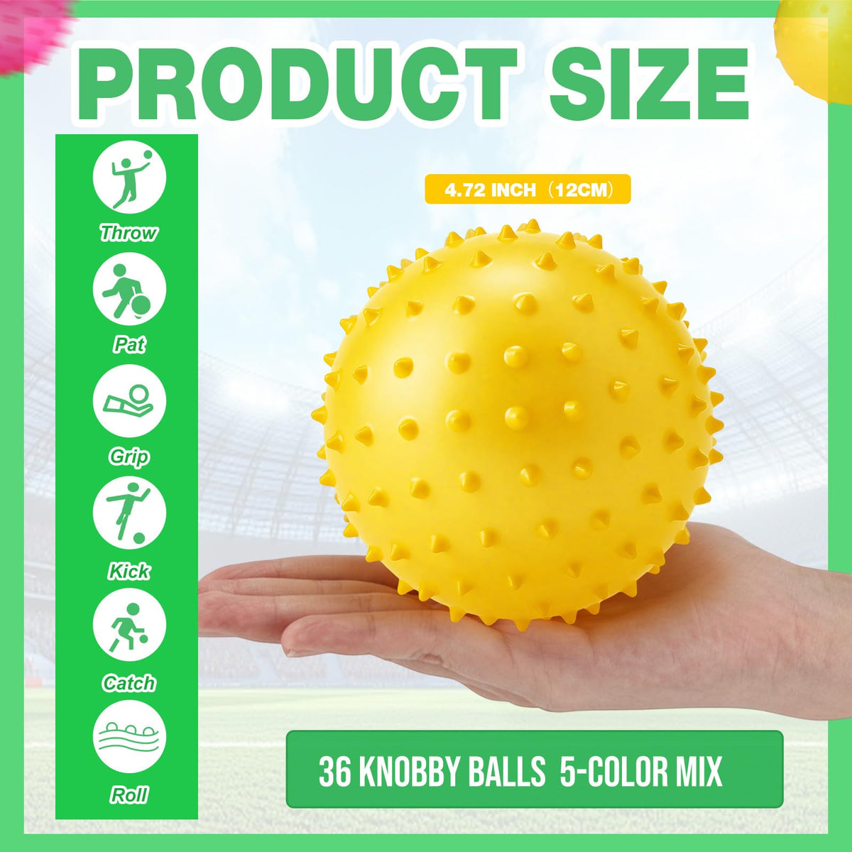 Jerify knobby ball with textured surface for sensory play and motor skill practice.