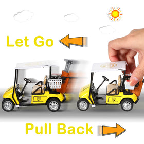 Jerify mini golf cart yellow metal pull-back toy with vivid finish.