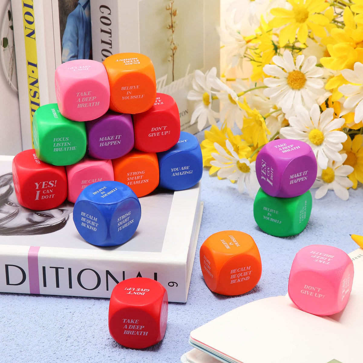 Jerify yellow stress cube close-up highlighting soft PU foam texture.