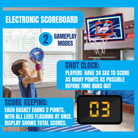 Jesser hoop with shot clock mode for timed challenges