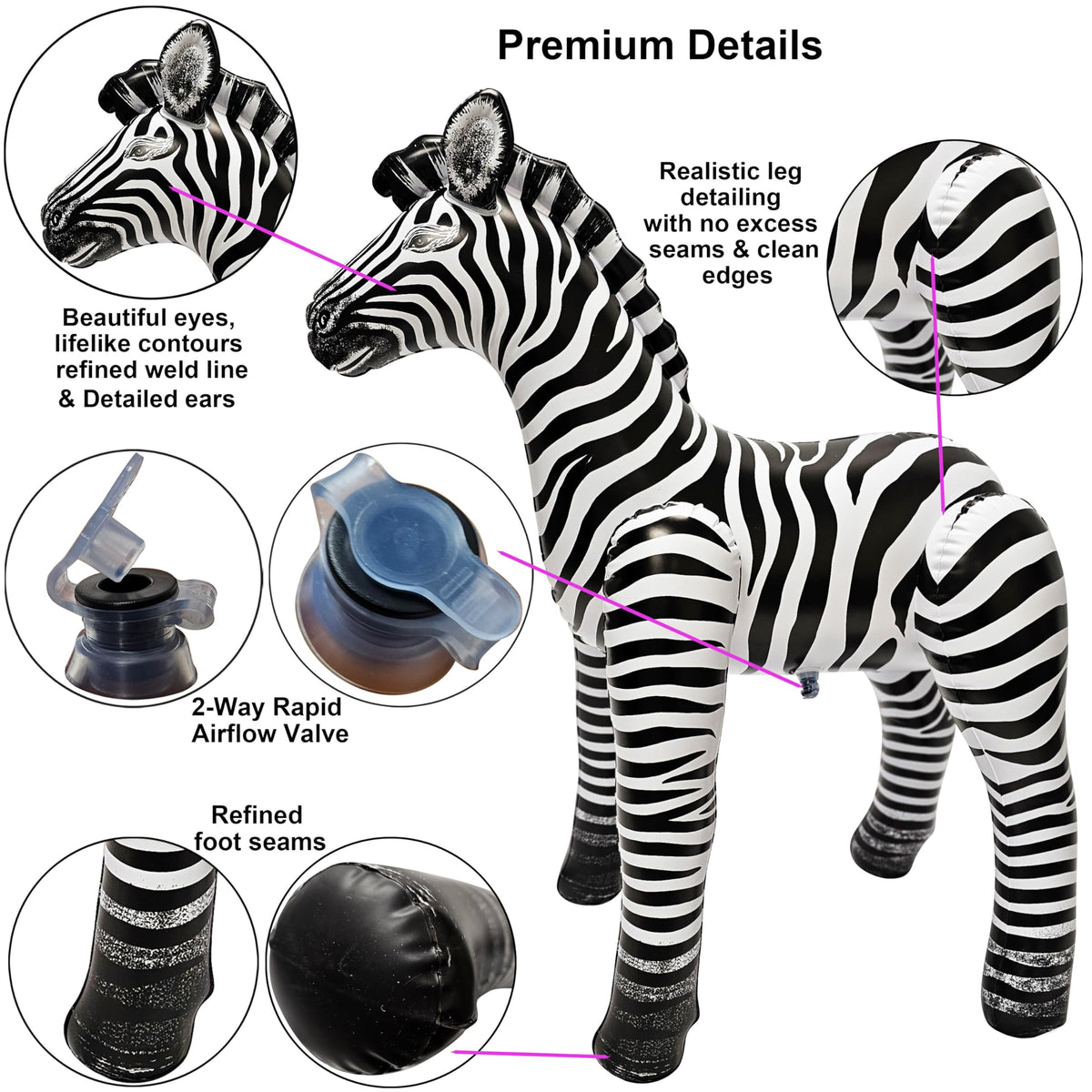 Jet Creations An-ZEB3 inflatable zebra with detailed eyes for charming decorations