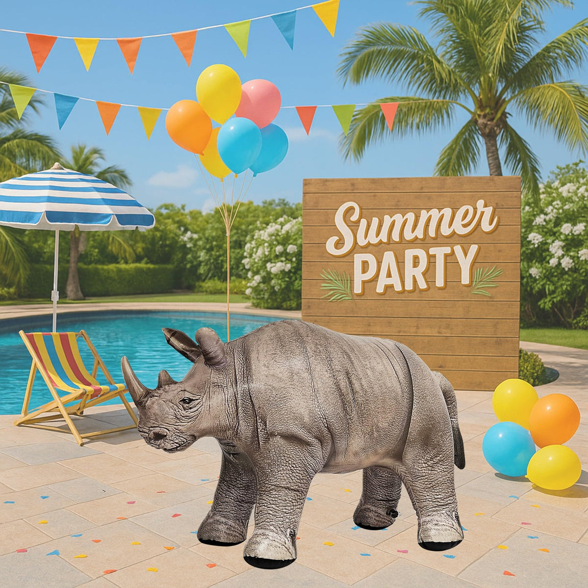 Jet Creations easy-inflate rhino toy quick setup for parties and classrooms.