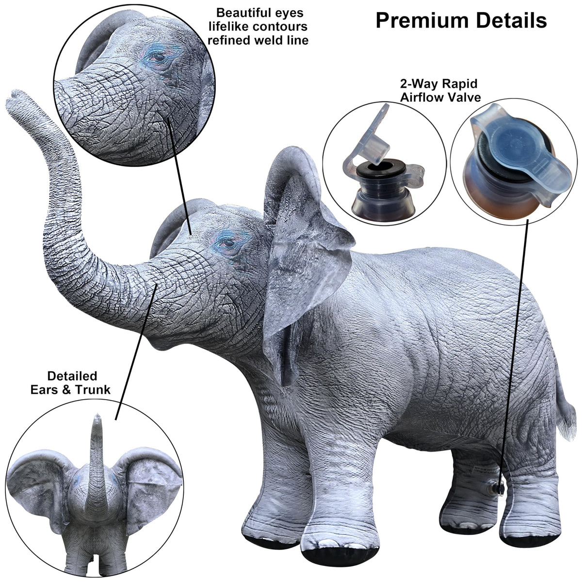 Jet Creations elephant inflatable with durable vinyl for year-round use.