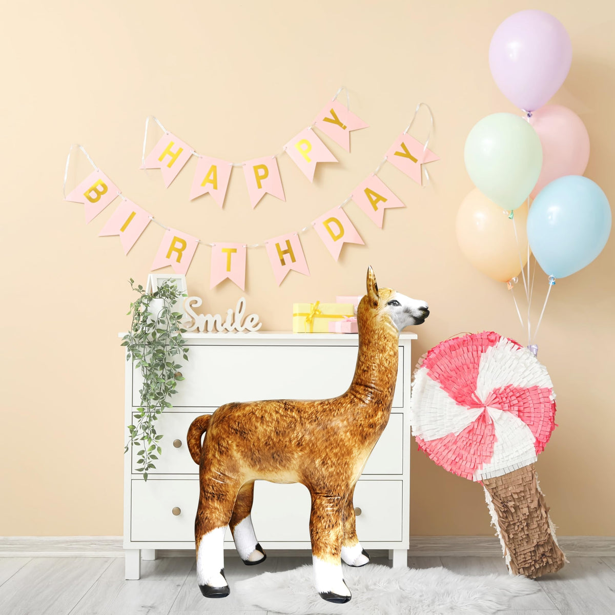 Jet Creations inflatable alpaca, close-up texture, phthalate-free vinyl quality