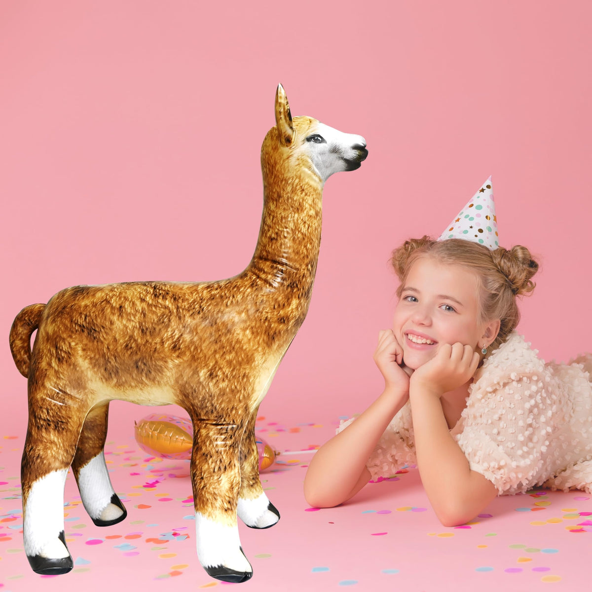 Jet Creations inflatable alpaca, hugging pose, doubles as a soft pillow