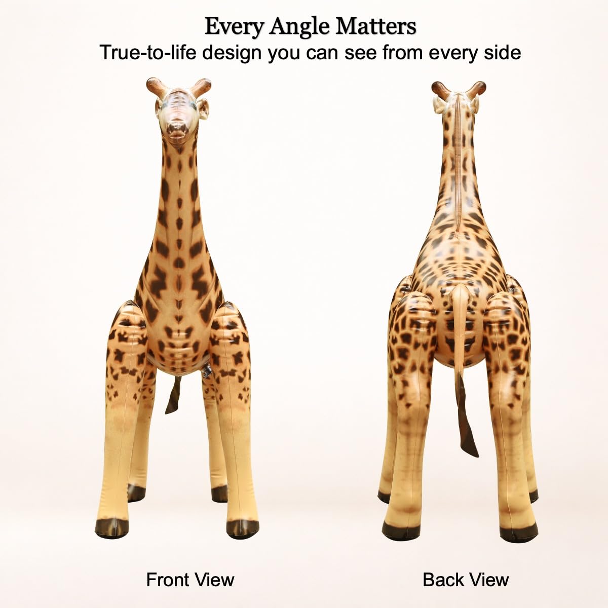 Jet Creations inflatable giraffe used as poolside décor and photo-worthy birthday accents.