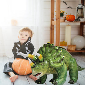 Jet Creations Triceratops inflatable tail enhances dynamic room decor.
