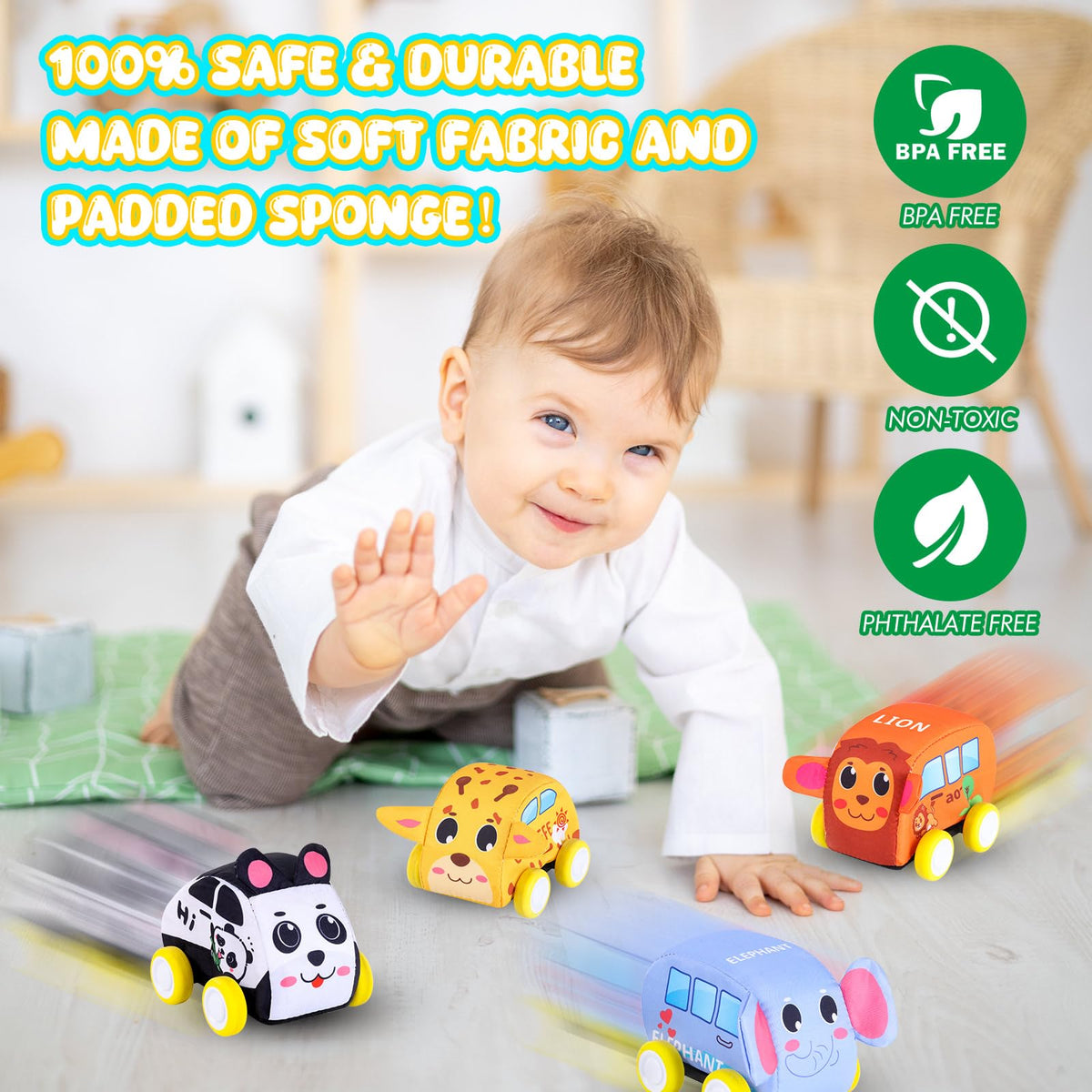 Jetbotell elephant pull back vehicle promotes active learning and giggles