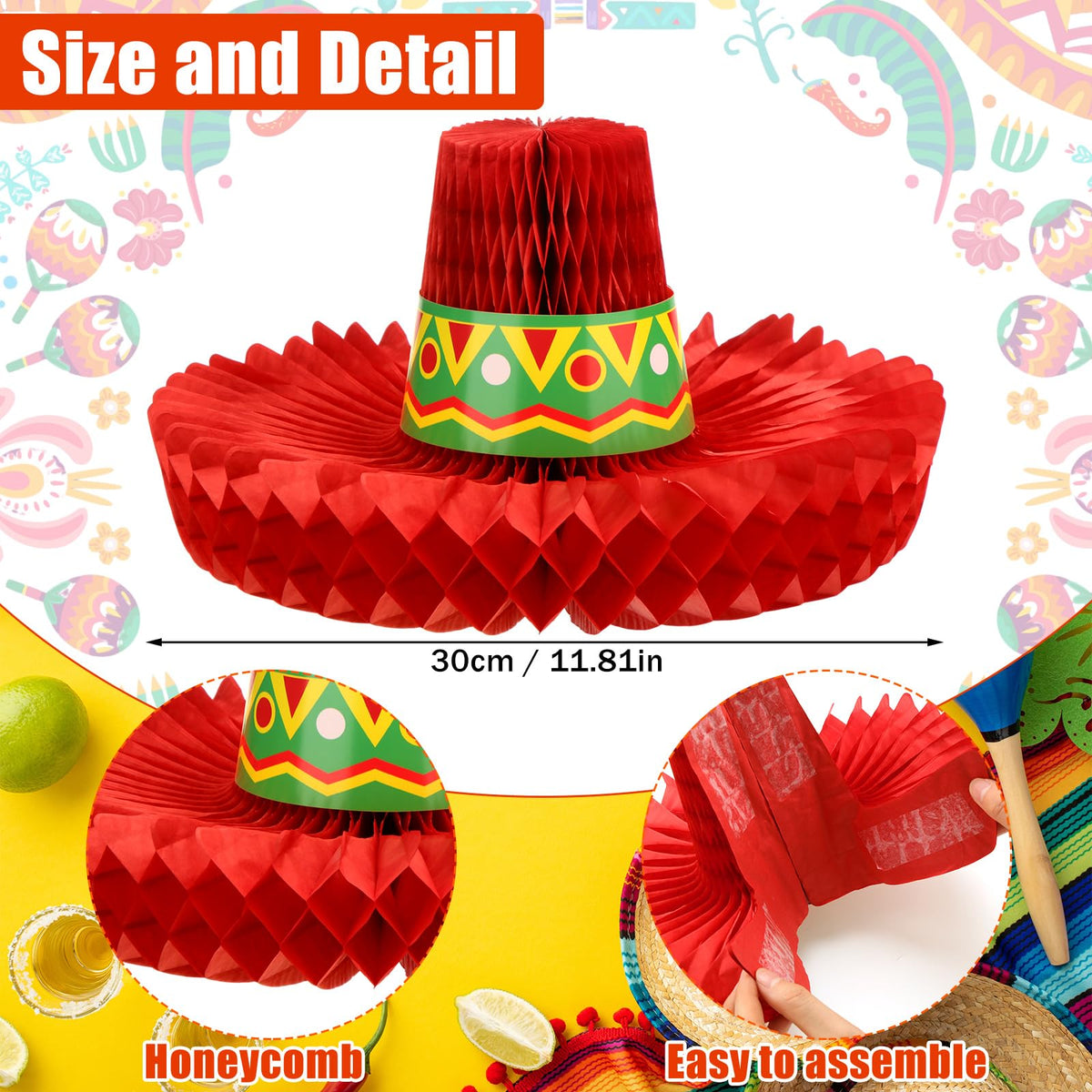 Jetec bright sombrero decorations add color to Cinco de Mayo celebrations.