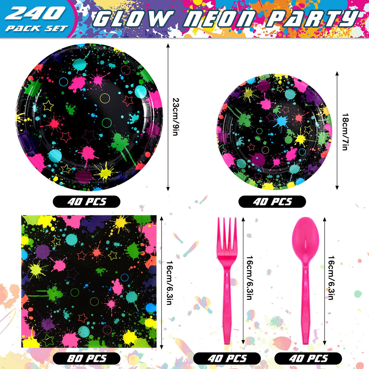 Jetec neon party plates 7 inch in bright hues for playful servings.