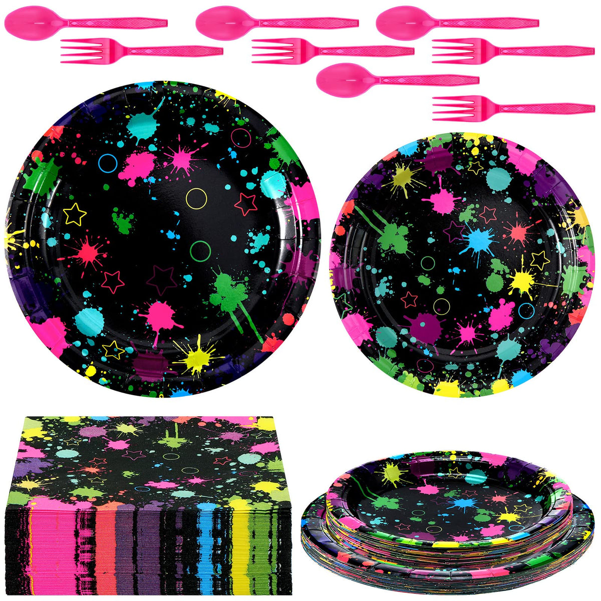 Jetec neon party plates 9 inch in vibrant colors for eye-catching table settings.