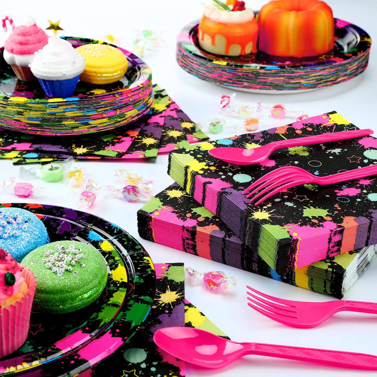 Jetec neon plastic forks for easy dining at lively celebrations.