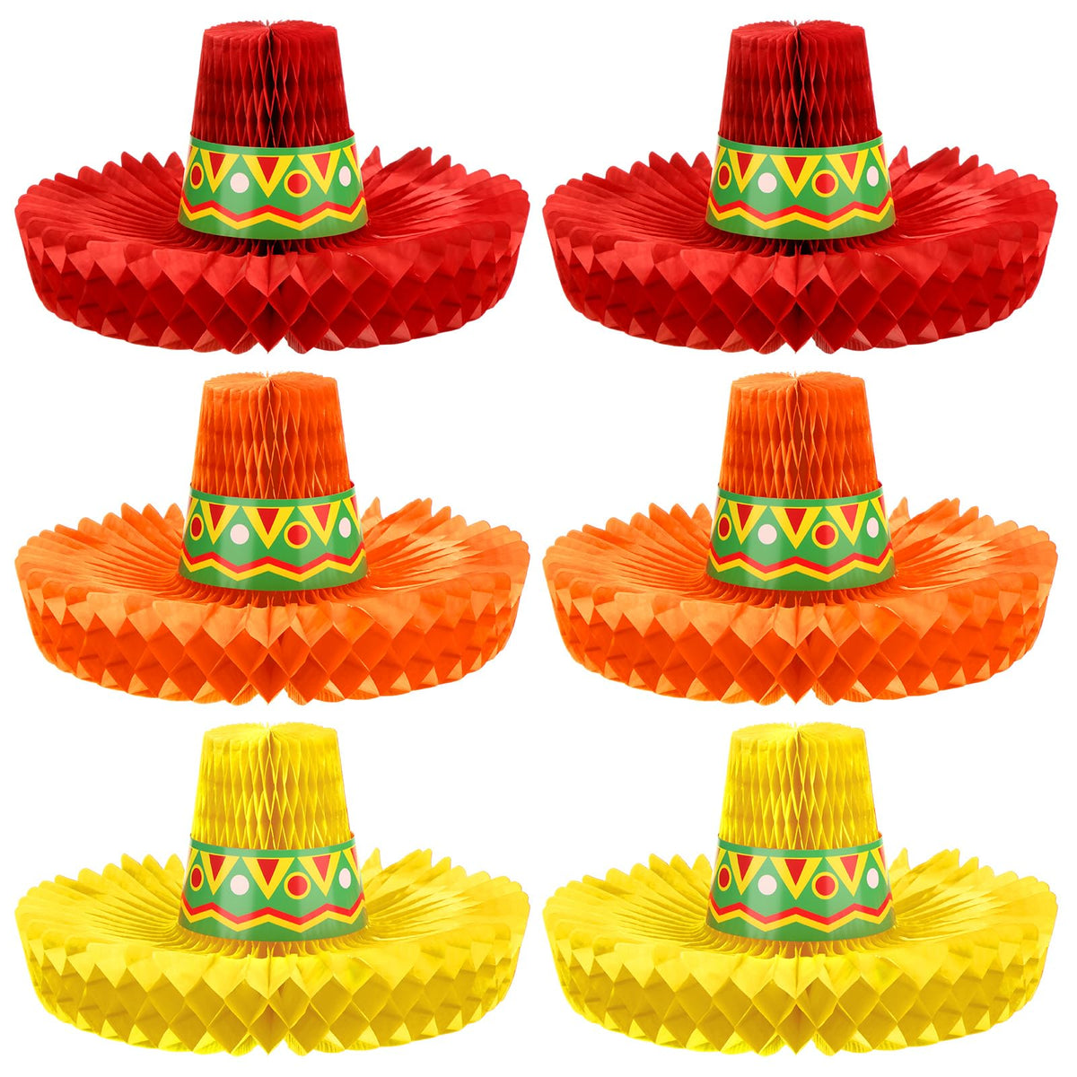 Jetec sombrero honeycomb centerpiece enhances festive table decor with bright color.