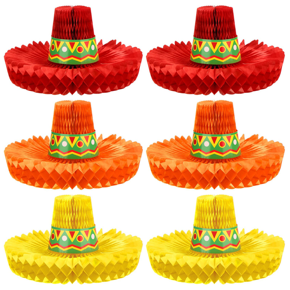 Jetec sombrero honeycomb centerpiece enhances festive table decor with bright color.