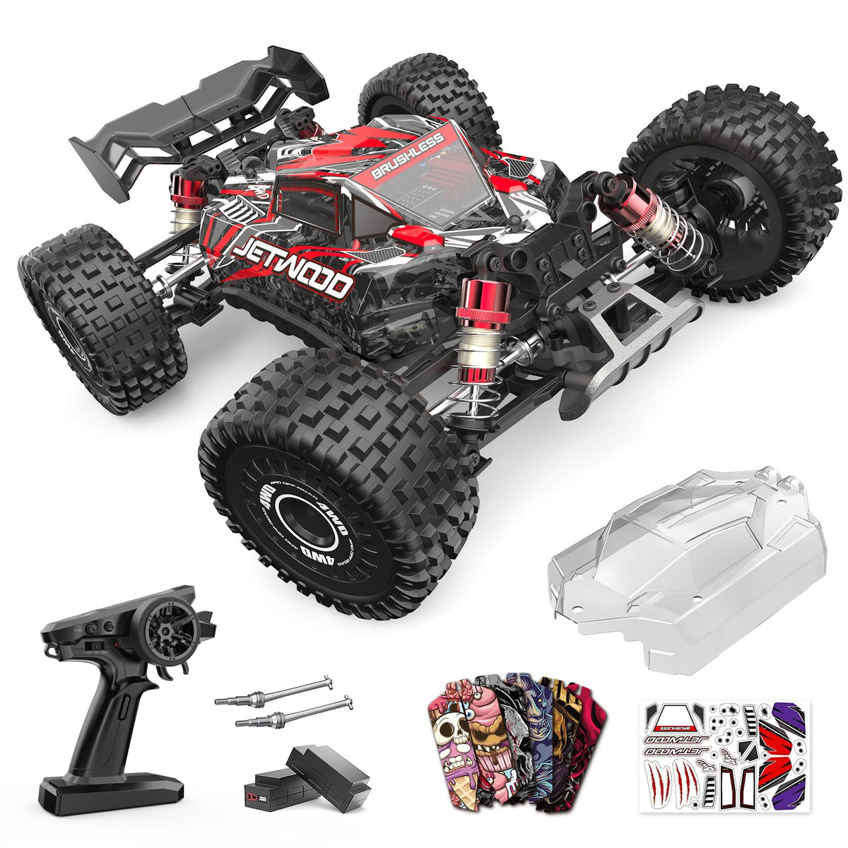 Jetwood 1:16 fast RC car on track achieving high speed performance.