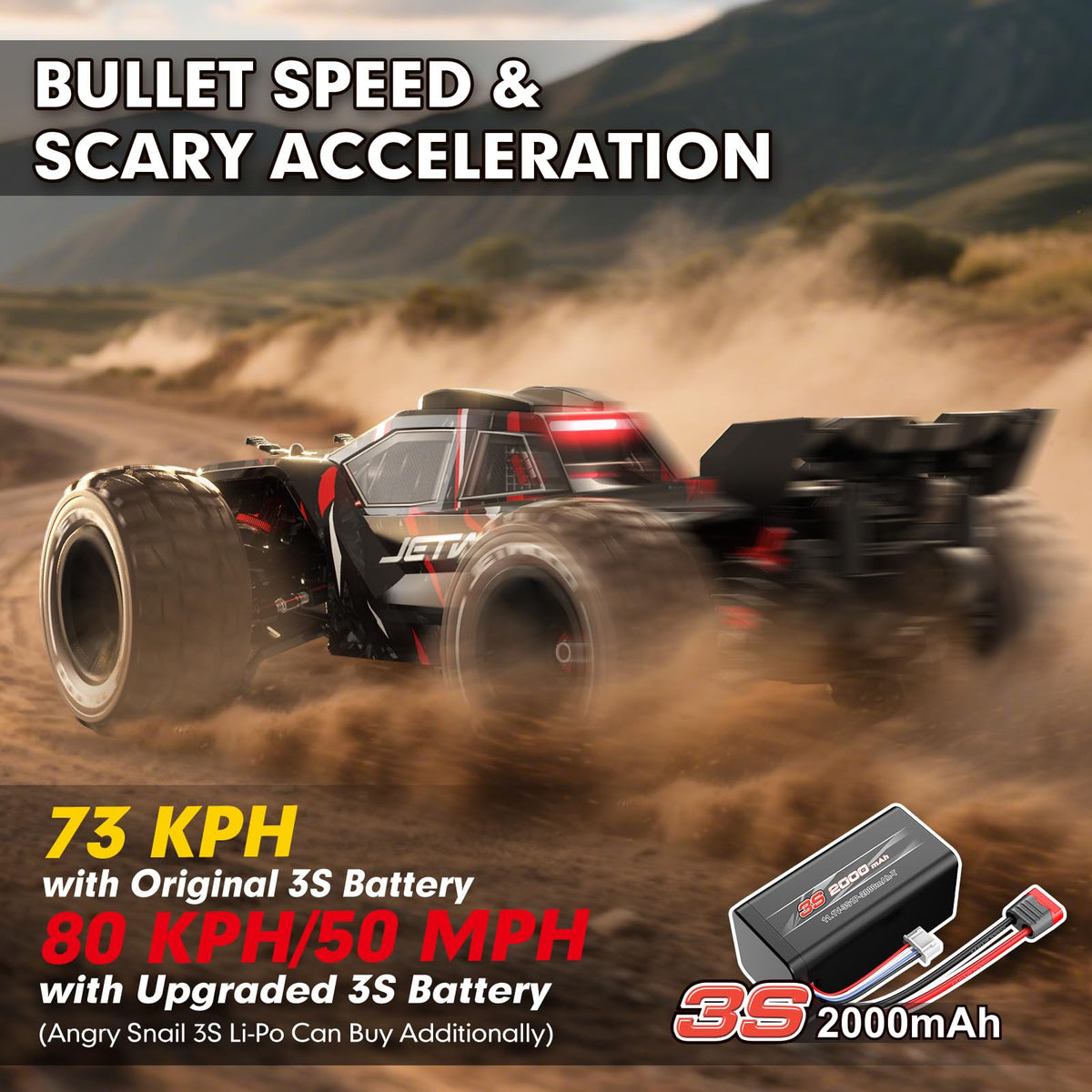 The JC14EP V3 all-terrain chassis endures jumps and rough ground for lasting fun.