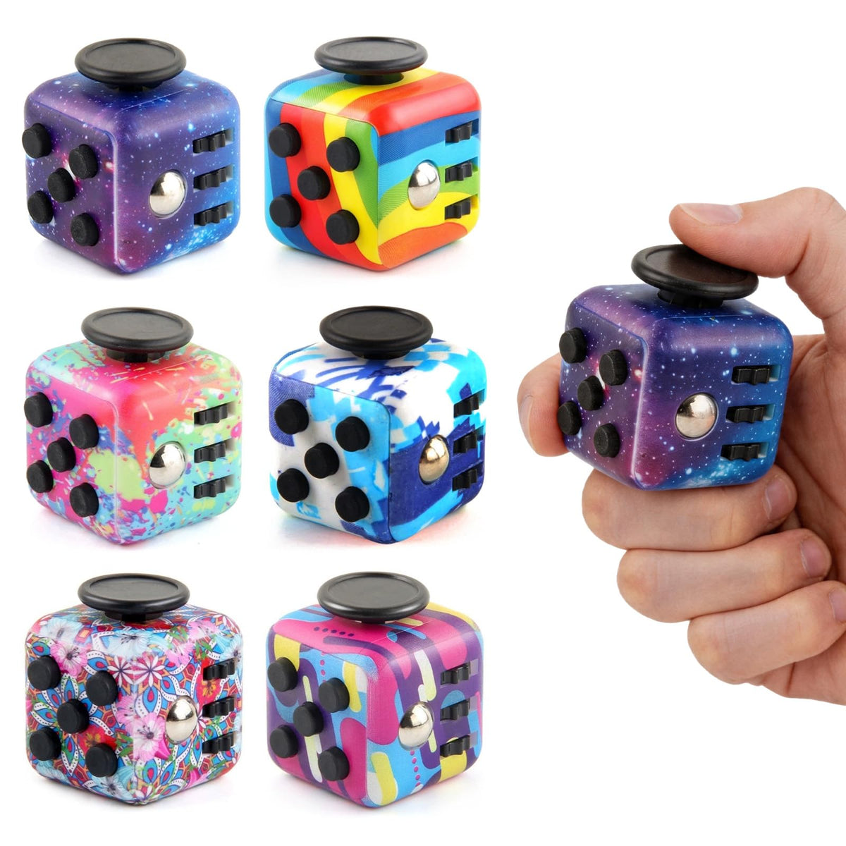 Jevuoyee 6-pack fidget cubes front view for versatile sensory engagement and focus