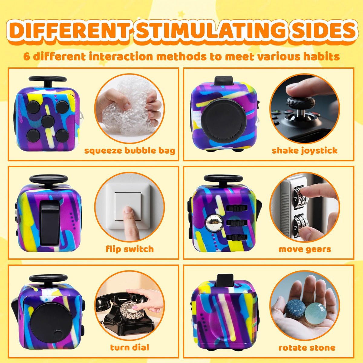 Jevuoyee 6-pack fidget cubes slide action offers discreet anxiety relief during tasks
