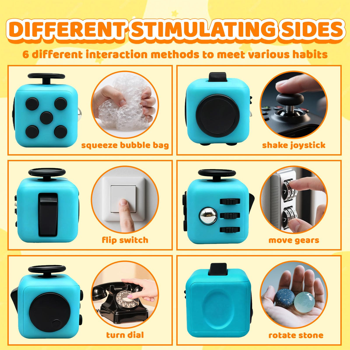 Jevuoyee fidget cube button-switch surfaces support varied focus moments