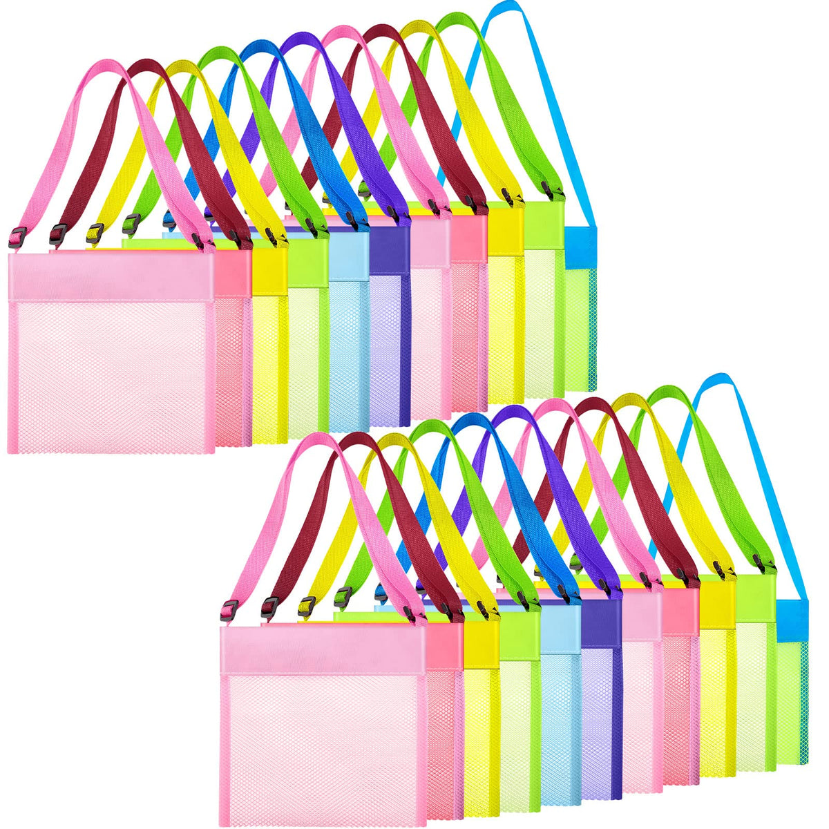 Jexine 50-pack kids mesh beach bags in bright colors for easy group organization.