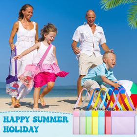 Jexine beach-use image shows shells and toys neatly organized in colorful bags.