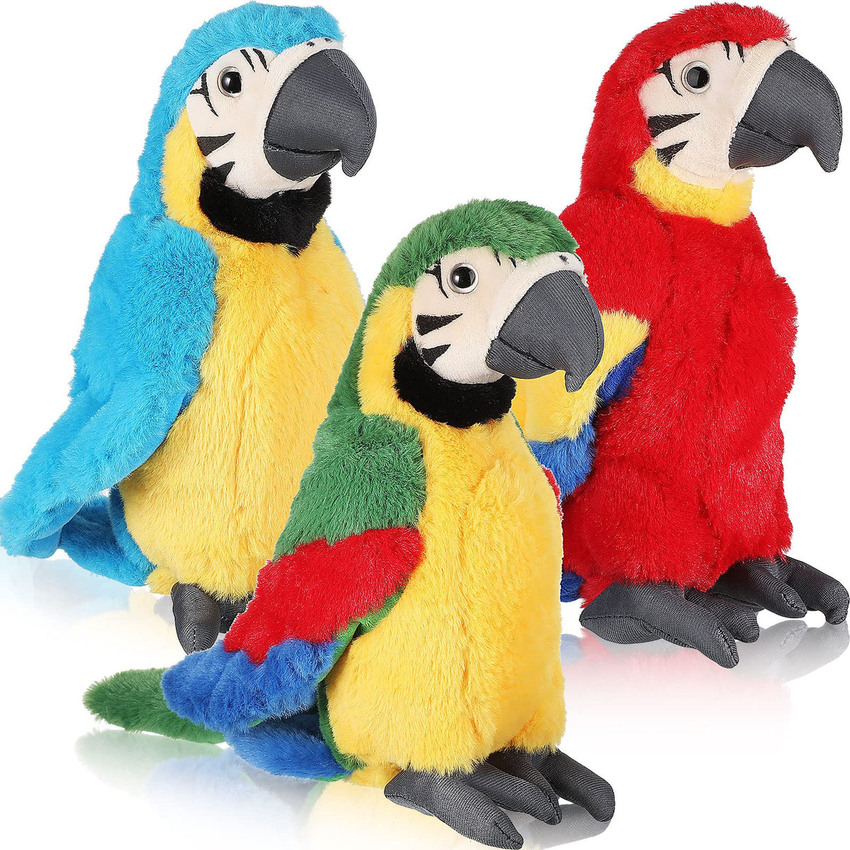 Jexine Macaw parrot plush front view in bright colors for nursery decor.