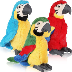 Jexine Macaw parrot plush front view in bright colors for nursery decor.