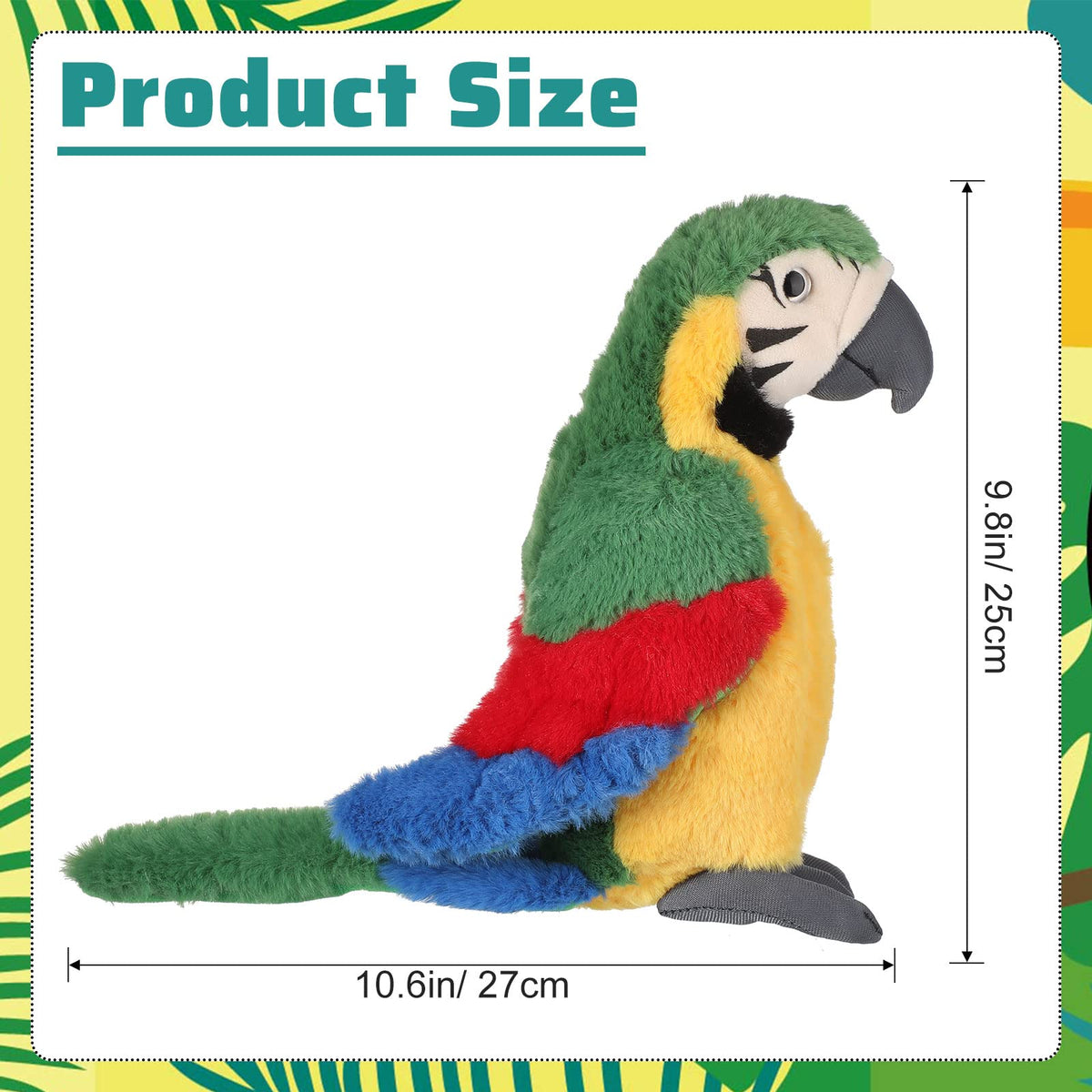 Jexine Macaw parrot plush side view showing soft fabric for safe play.