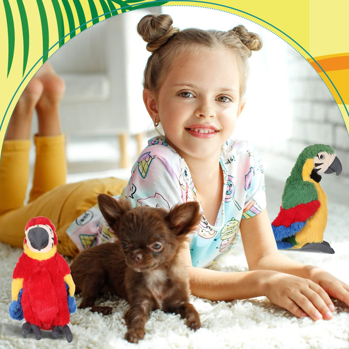 Jexine Macaw parrot plush green edition offers cuddly texture for bedtime.