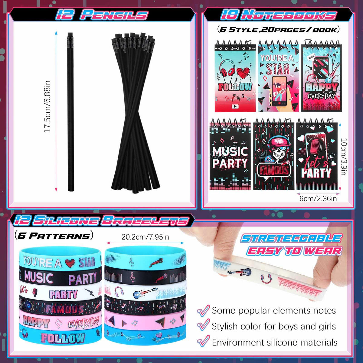 Jexine music badges with cute symbols for name tags or awards