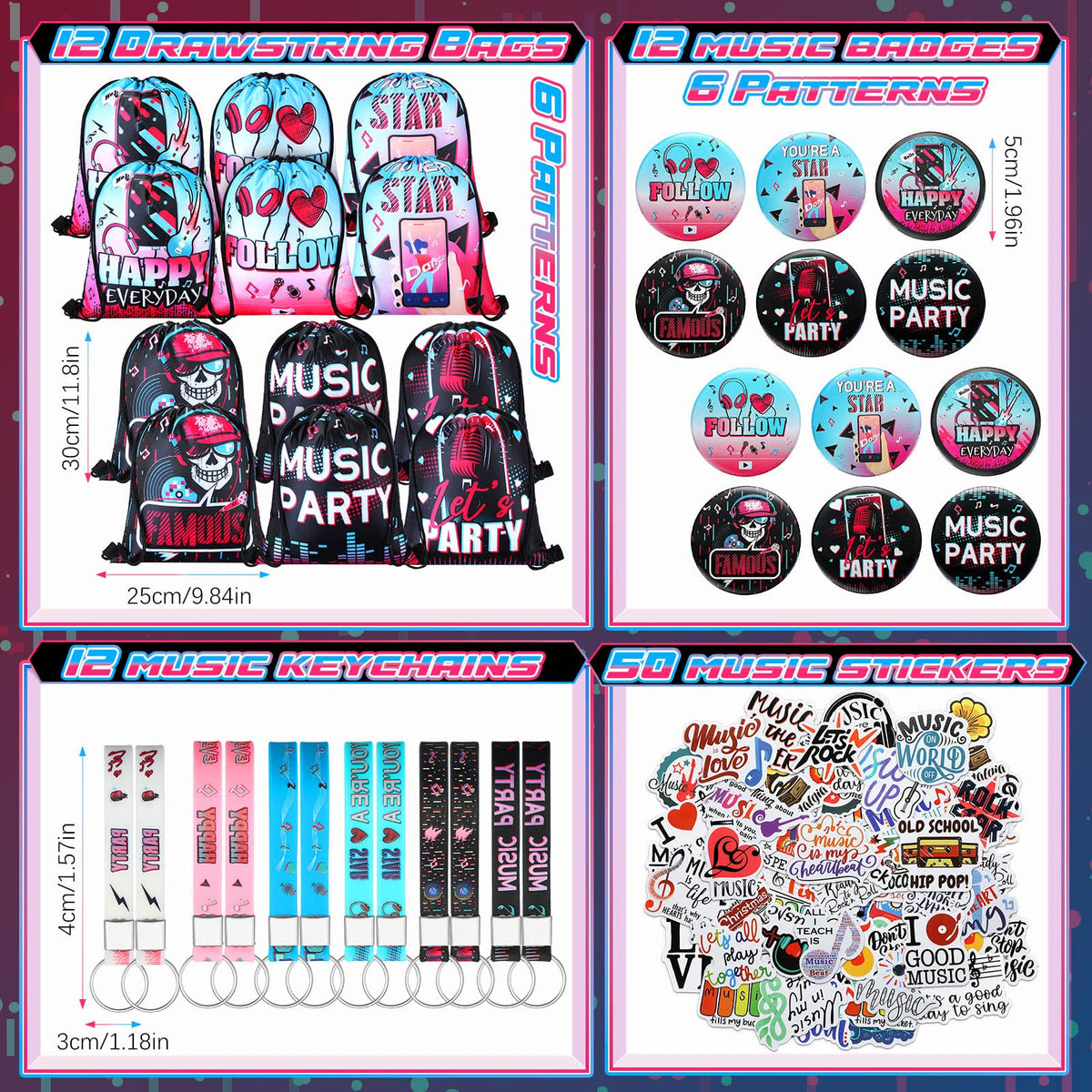 Jexine music keychains featuring notes and icons for loot bags