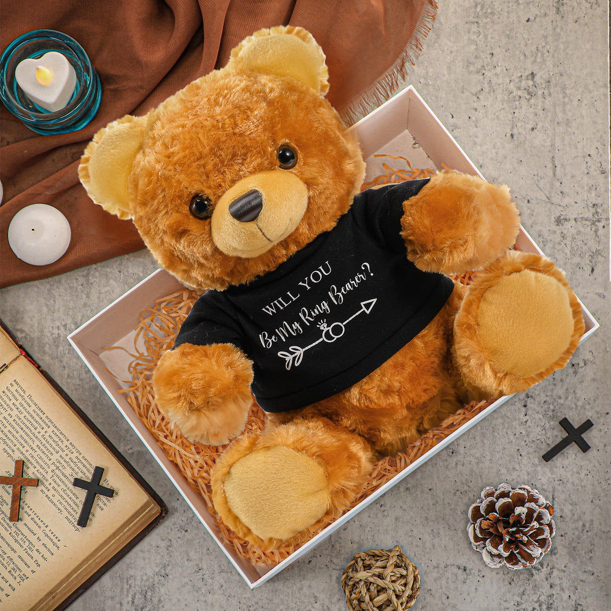 Jexine ring-bearer bear with clothes, ideal decor and keepsake for celebrations