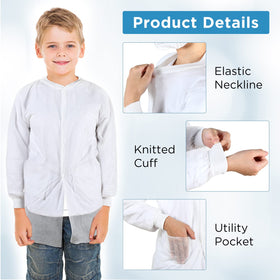 Jeyiour disposable kids lab coat, back view, lightweight and roomy for imaginative experiments.
