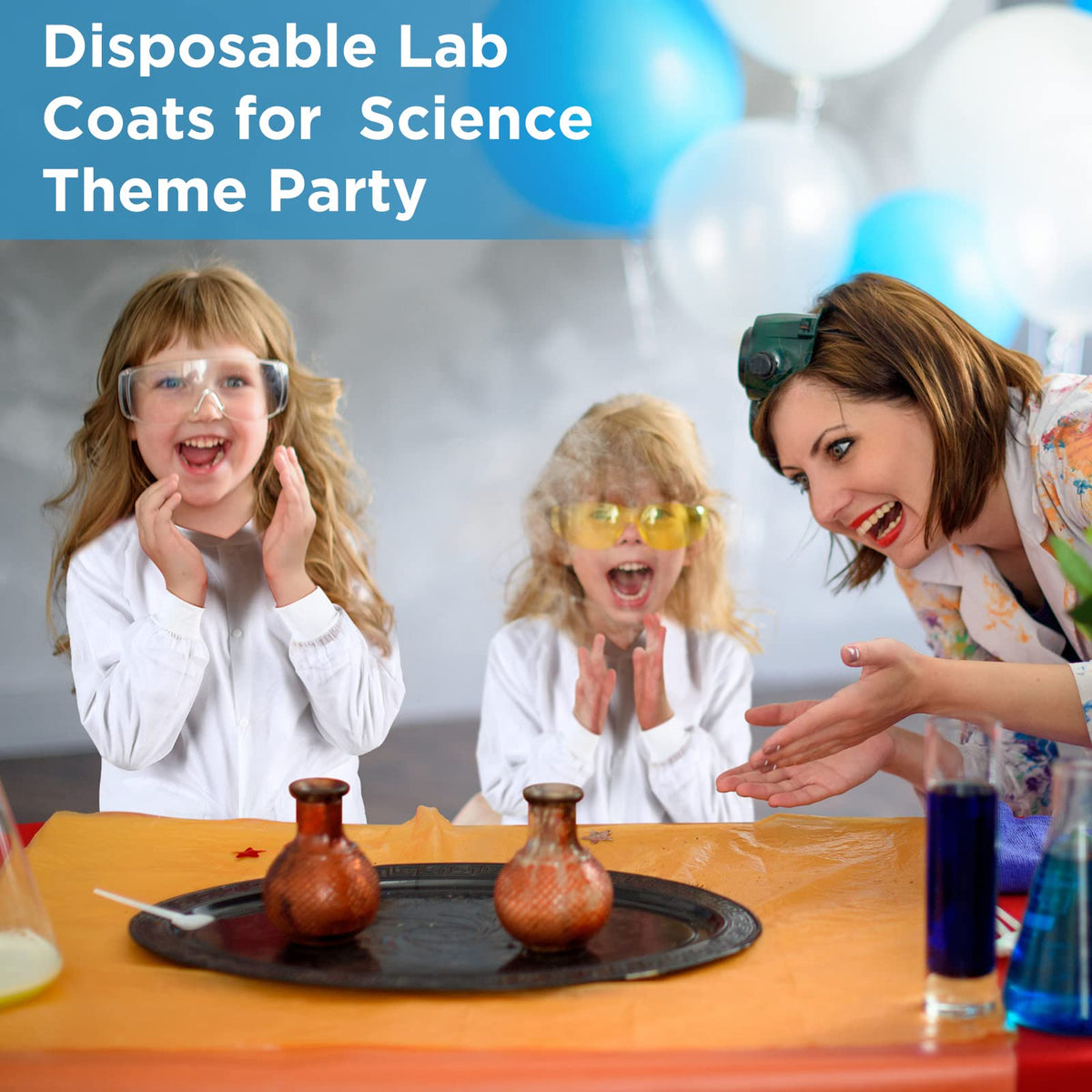 Jeyiour disposable lab coats, packaged for quick party kits.