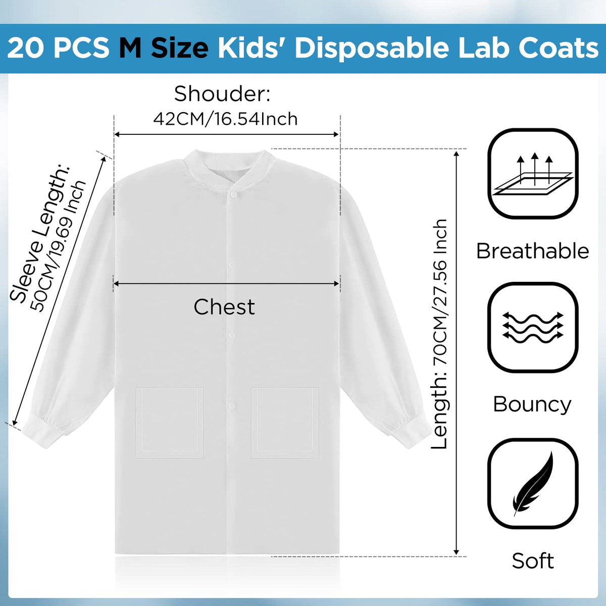 Jeyiour disposable kids lab coat, side view, easy to wear during science activities.