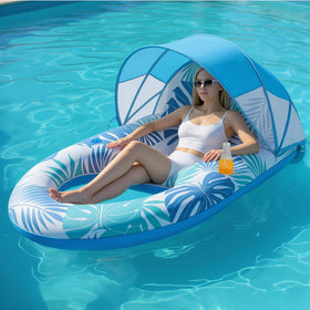 JGV pool float canopy lounger offers sun shade for extended pool days.