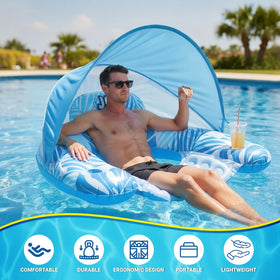 JGV pool float inflates quickly with a pump or by hand.