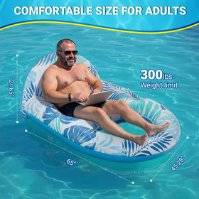 JGV pool float grand-extralarge seat provides spacious comfort for tall adults.