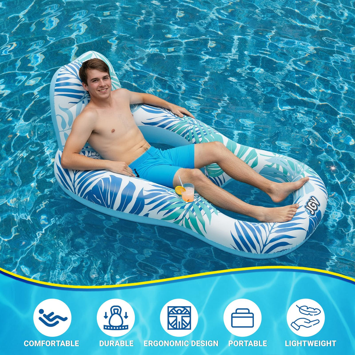 JGV Pool Floats thick vinyl construction enhances durability and stability